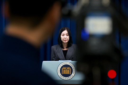 정혜전 대통령실 대변인이 29일 서울 용산 대통령실 청사에서 현안 브리핑을 하고 있다. 연합뉴스.